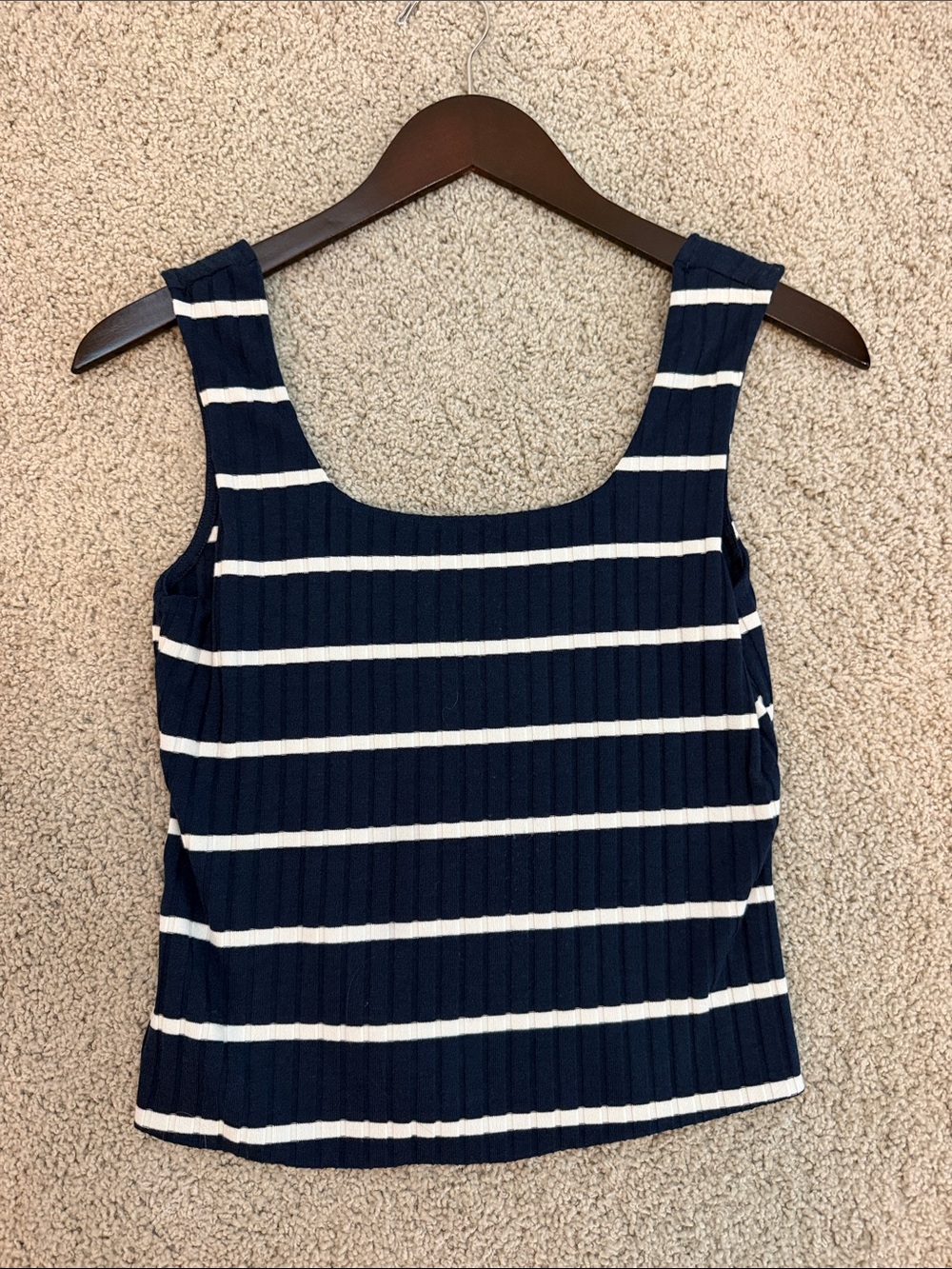 Striped Ribbed Navy and White Tank Top